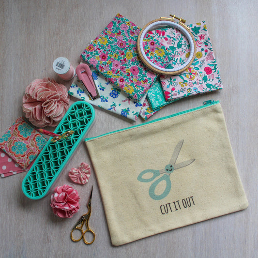 Riley Blake "Cut It Out" Canvas Zippered Pouch