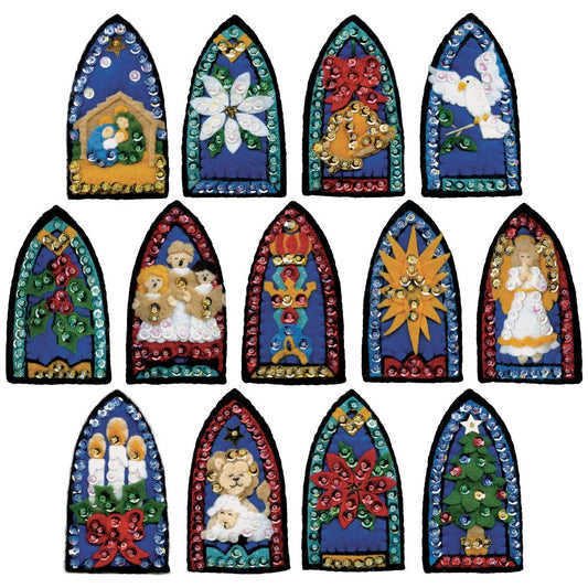 Stained Glass Design Works Felt Ornament Applique Kit Set Of 13