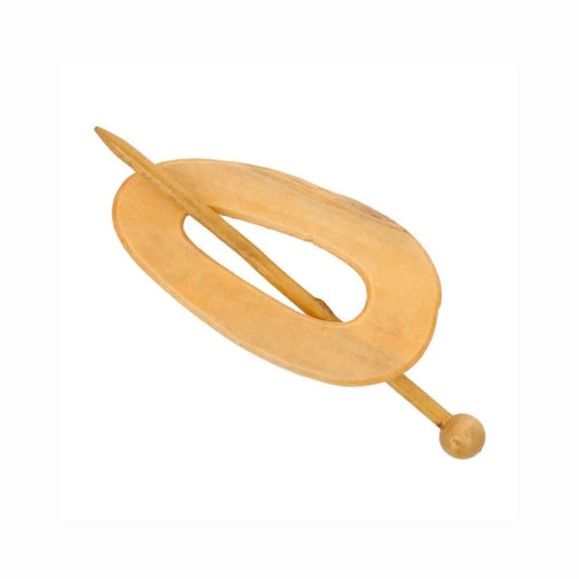 Oval 85mm Asymmetric Oval Timber Shawl Pin - Light Brown