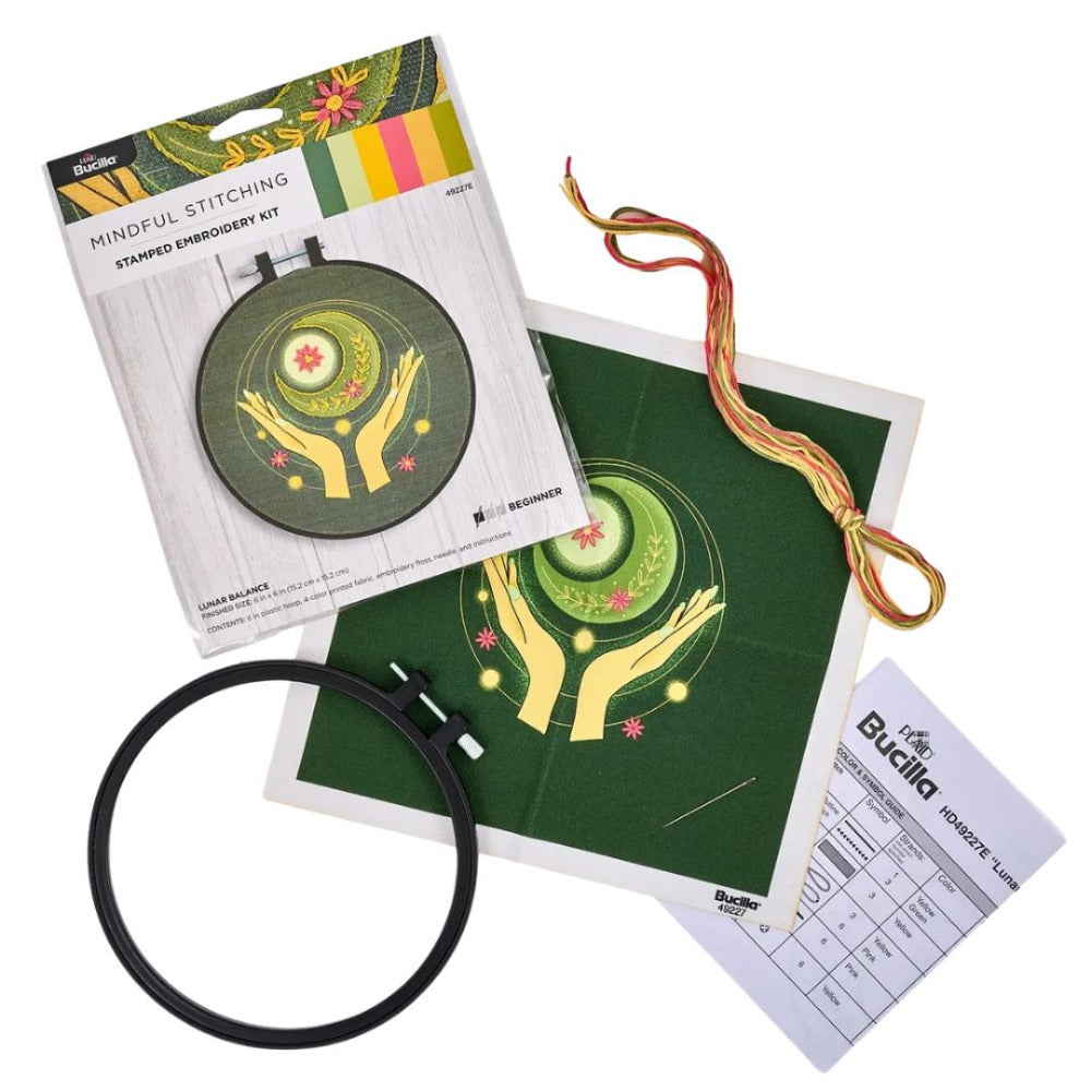 Bucilla Mindful Stitching Stamped Embroidery Kit - Lunar Balance, 15.2cm Hoop
