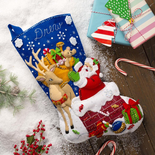 Santa's Toy Delivery Bucilla Felt Stocking Applique Kit 18"