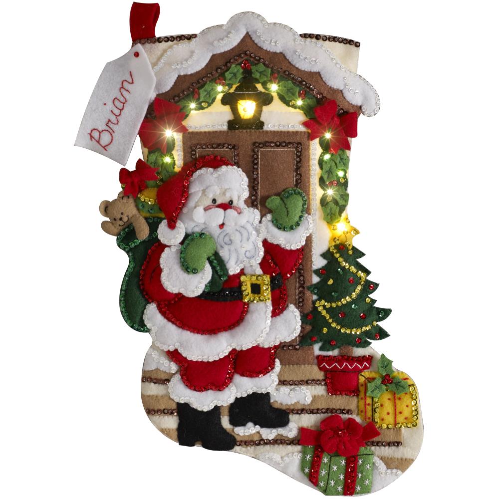 Santa is Here with Lights Bucilla Felt Stocking Applique Kit 18"