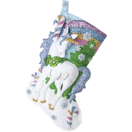 Santa's Unicorn Bucilla Felt Stocking Applique Kit 18"