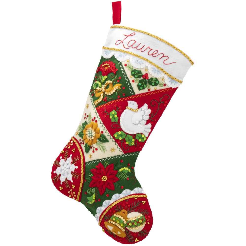 Elegant Patchwork Bucilla Felt Stocking Applique Kit 18"
