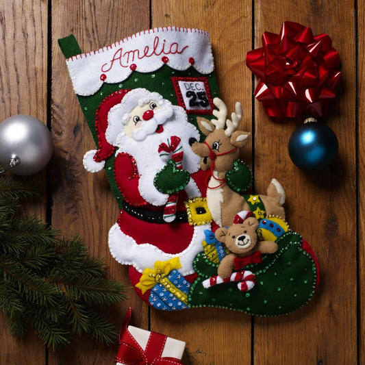 Santa and Friends Bucilla Felt Stocking Applique Kit 18"