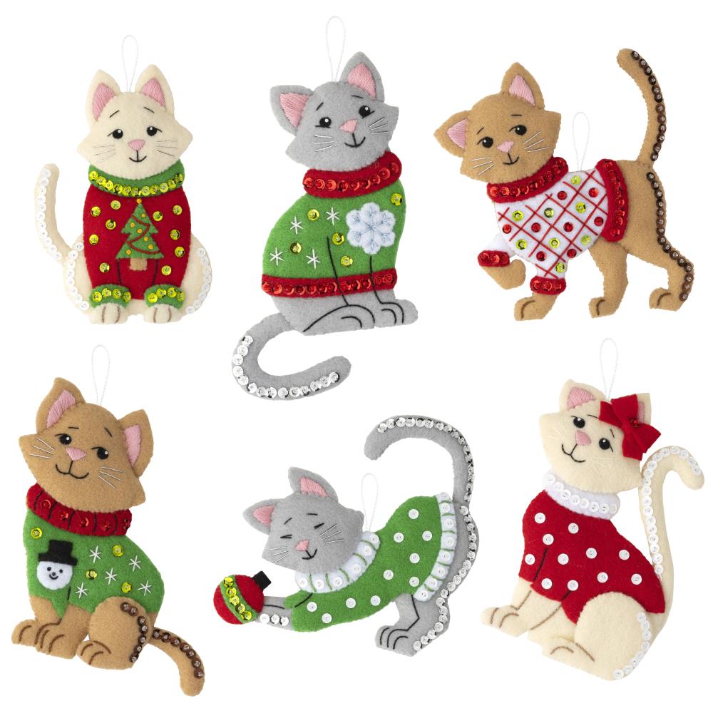 Cats In Ugly Sweaters Bucilla Felt Applique Ornament Kit