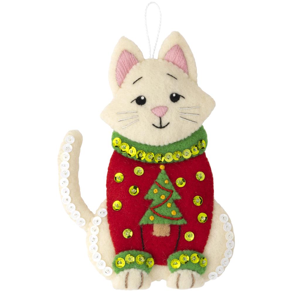 Cats In Ugly Sweaters Bucilla Felt Applique Ornament Kit