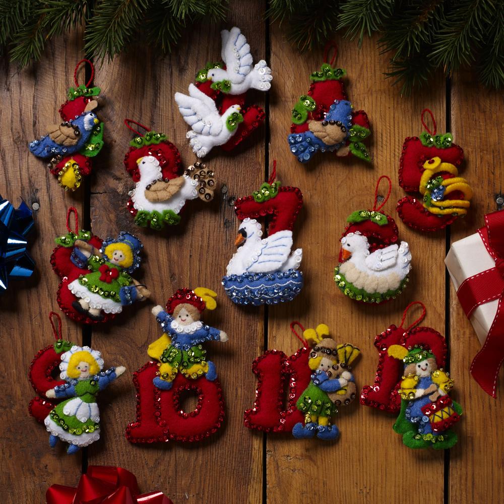 Twelve Days of Christmas Bucilla Felt Ornaments Applique Kit Set Of 12