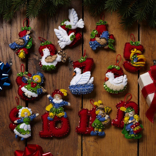 Twelve Days of Christmas Bucilla Felt Ornaments Applique Kit Set Of 12