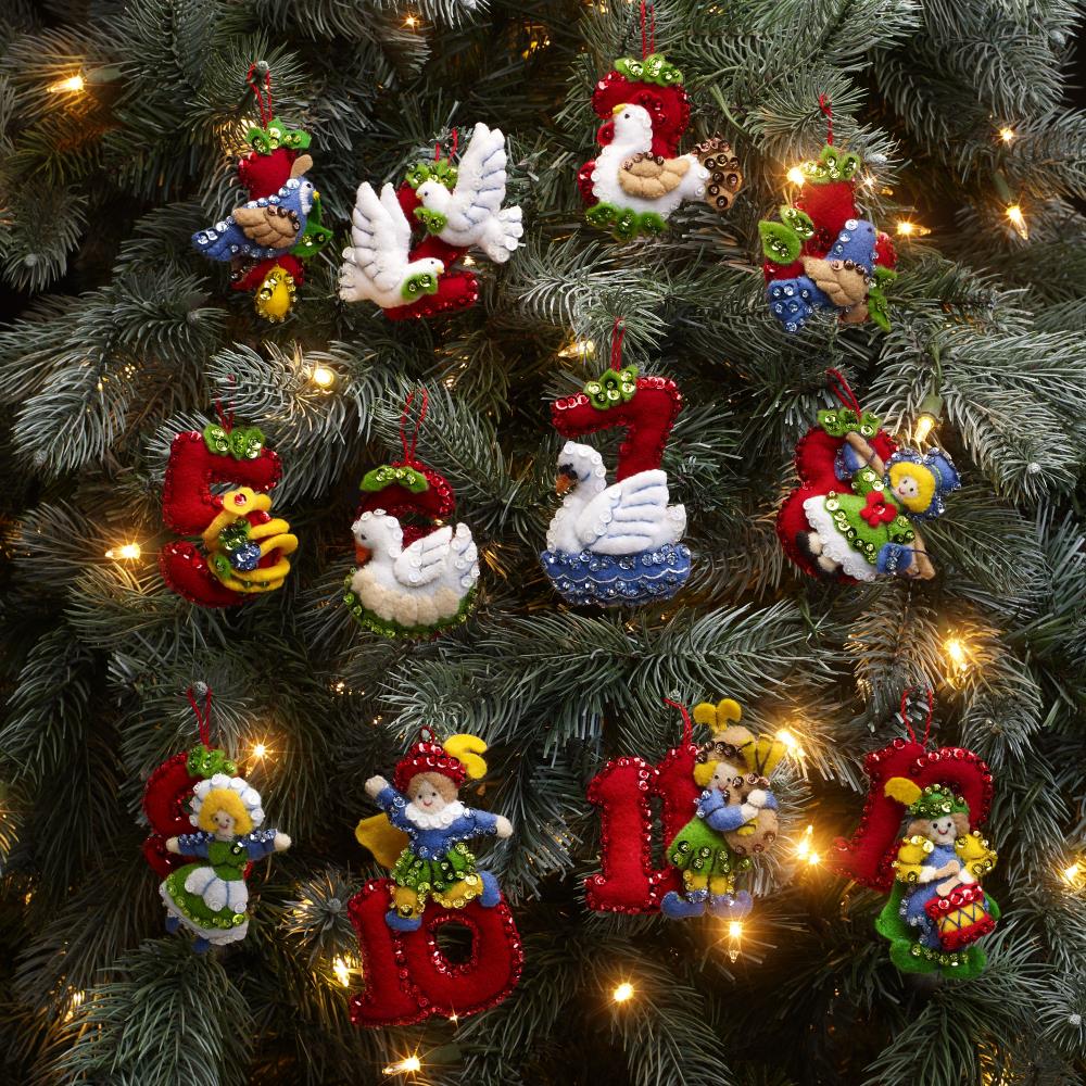 Twelve Days of Christmas Bucilla Felt Ornaments Applique Kit Set Of 12