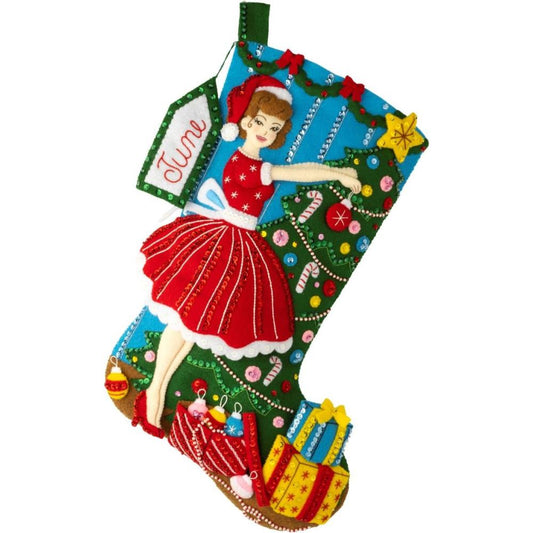 Vintage Christmas Bucilla Felt Stocking Applique Kit 18"