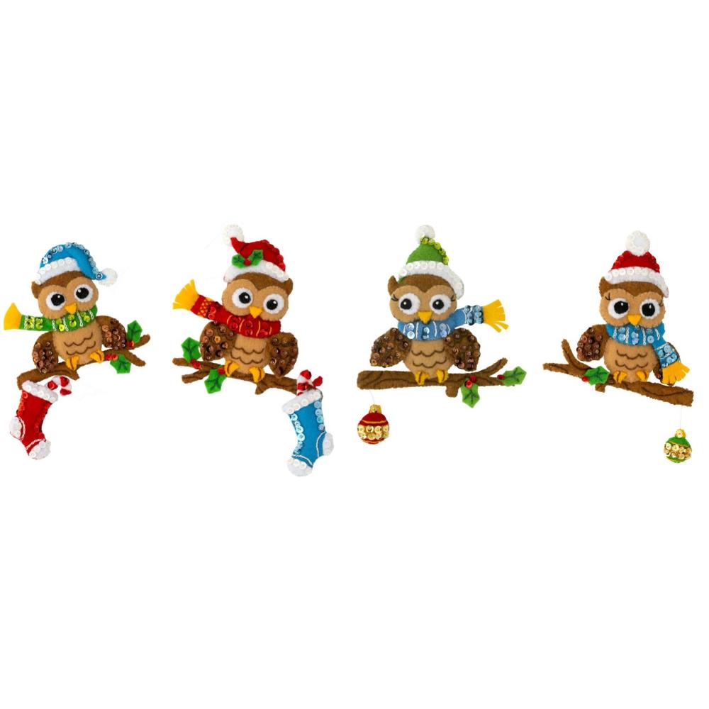 Christmas Owls Bucilla Felt Ornament Applique Kit 