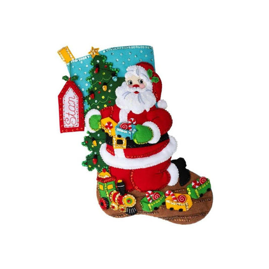 Toy Train Santa Bucilla Felt Stocking Applique Kit 18"