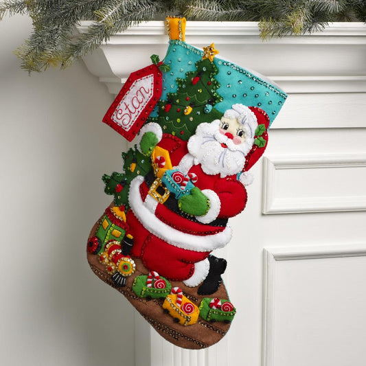 Toy Train Santa Bucilla Felt Stocking Applique Kit 18"