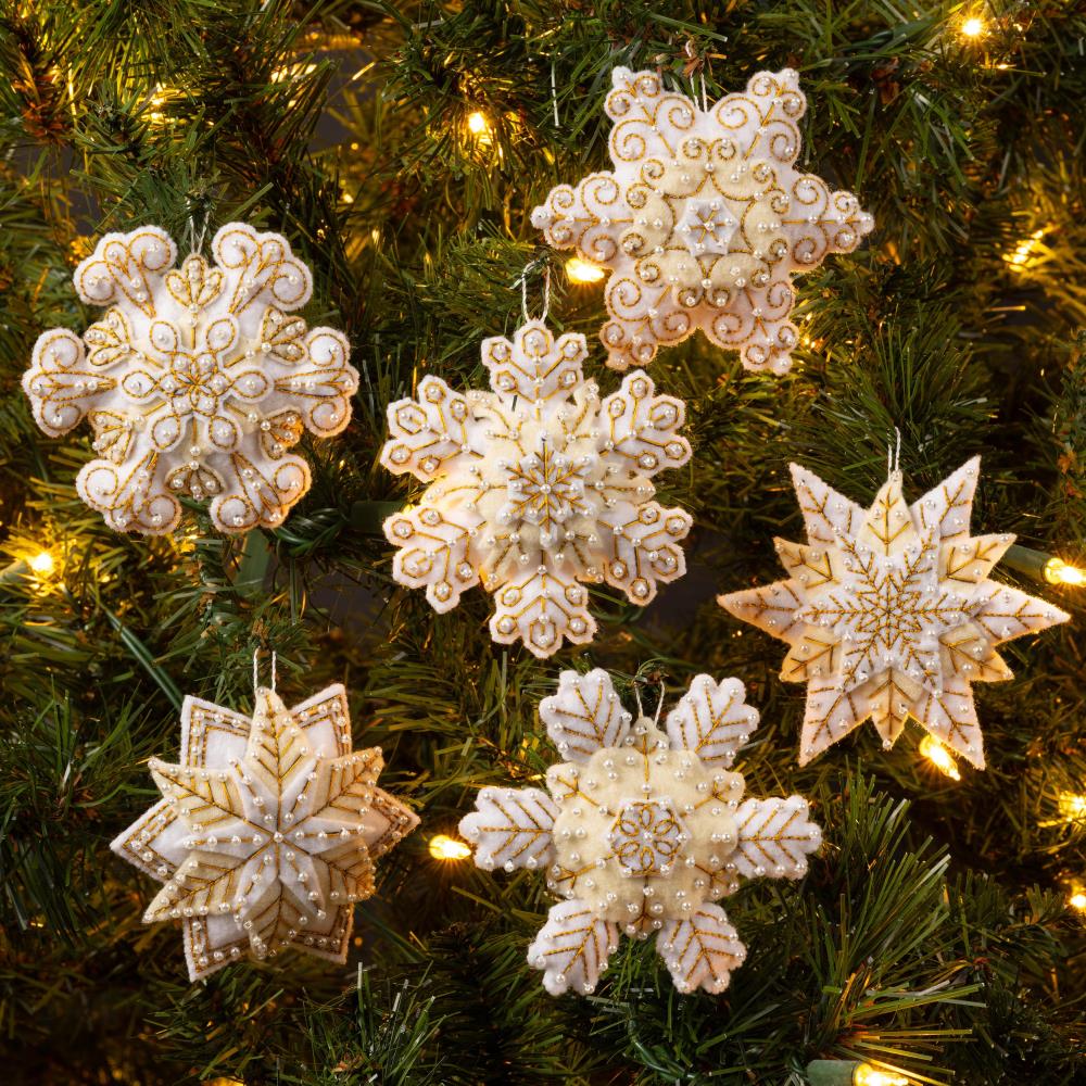 Pearl Snowflakes Bucilla Ornaments Felt Applique Kit Set Of 6