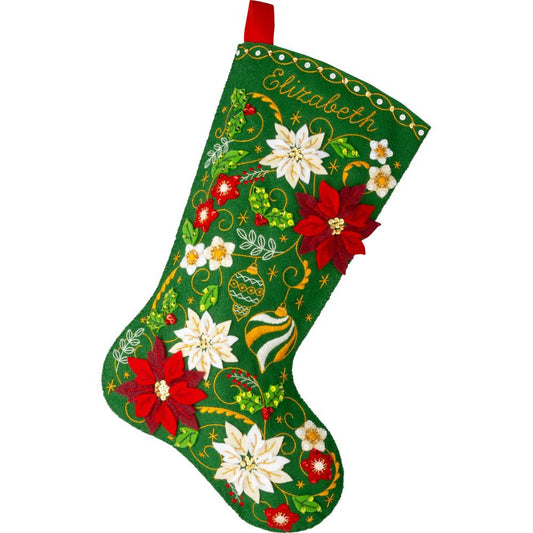 Poinsettia Elegance Bucilla Felt Stocking Applique Kit 18"
