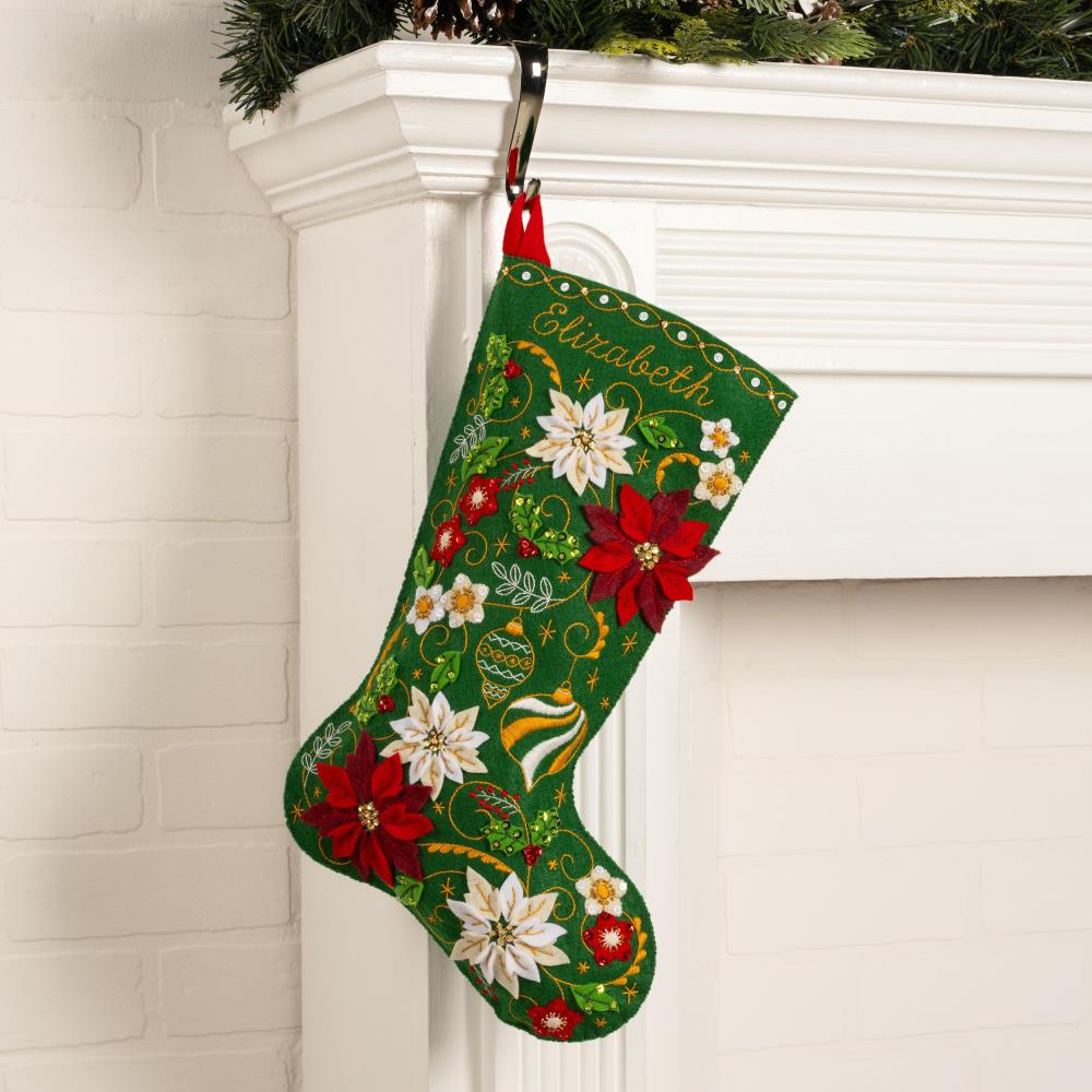 Poinsettia Elegance Bucilla Felt Stocking Applique Kit 18"