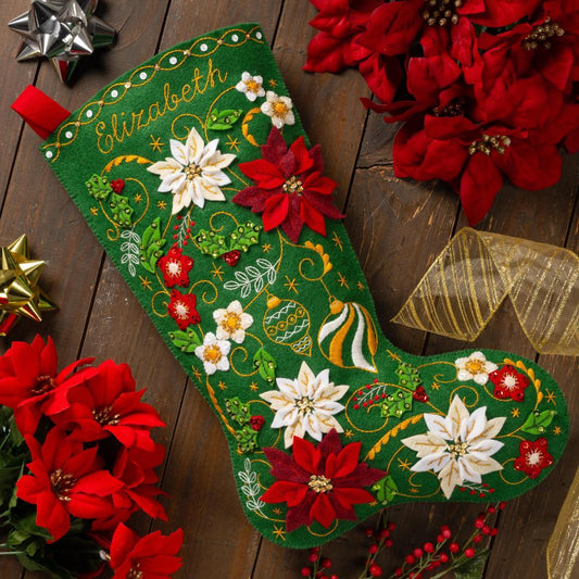Poinsettia Elegance Bucilla Felt Stocking Applique Kit 18"