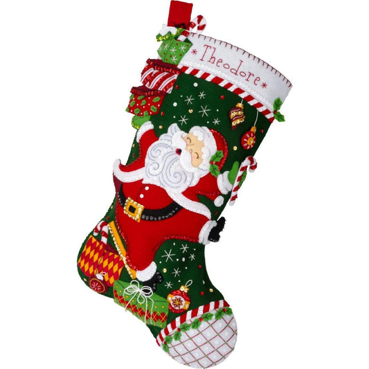Santa's Festive Frolic Bucilla Felt Stocking Applique Kit 18"