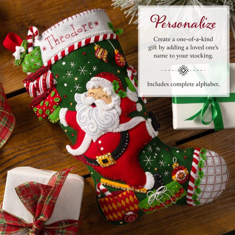 Santa's Festive Frolic Bucilla Felt Stocking Applique Kit 18"