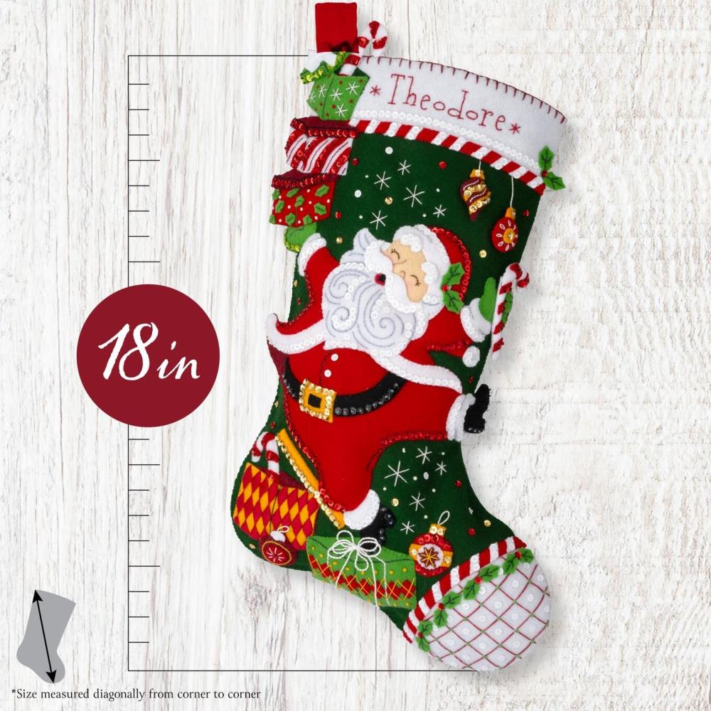 Santa's Festive Frolic Bucilla Felt Stocking Applique Kit 18"