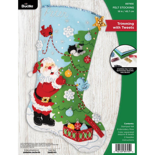 Trimmimg With Tweets Bucilla Felt Stocking Applique Kit 18"