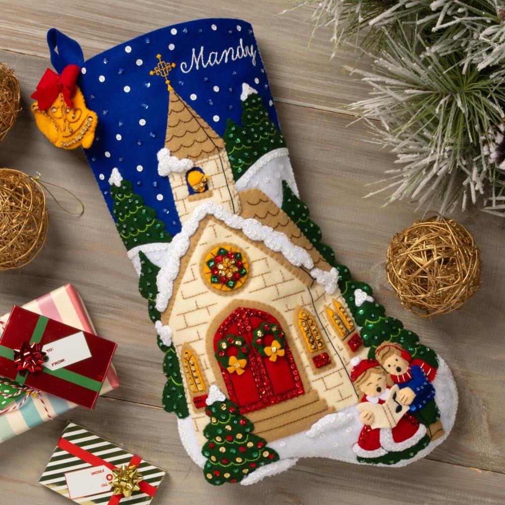 Bucilla Yuletide Chapel Felt Stocking Applique Kit 18"