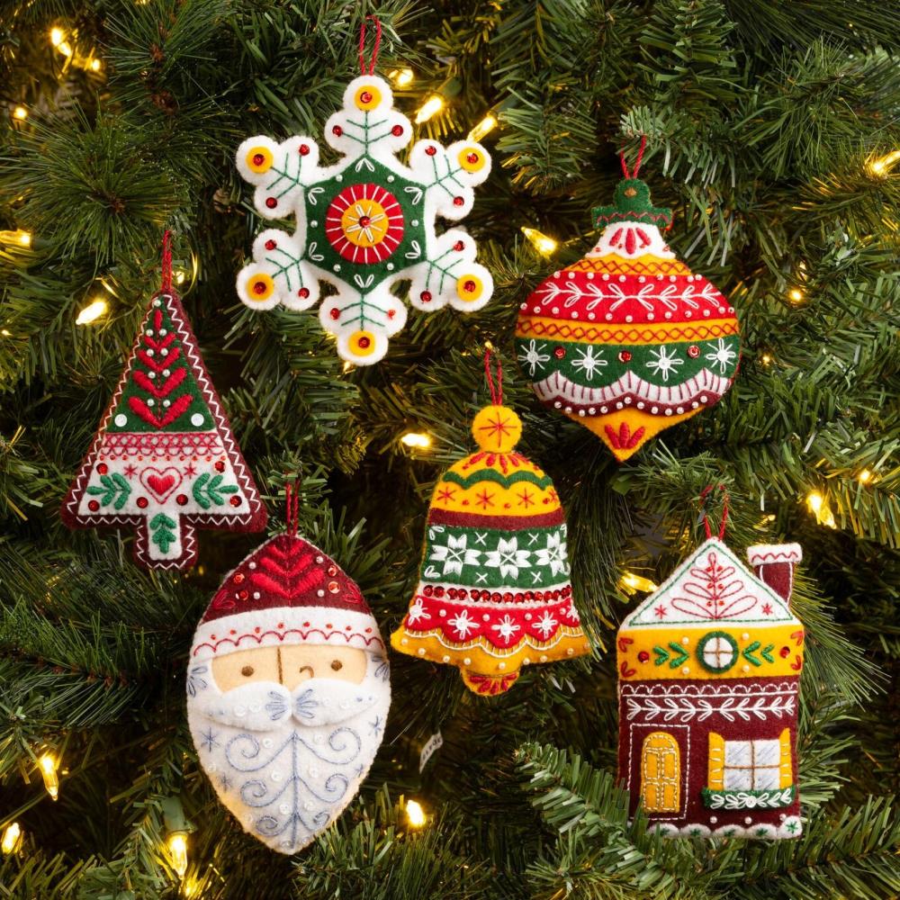 Santa's Nordic Set Bucilla Felt Ornaments Applique Kit Set Of 6