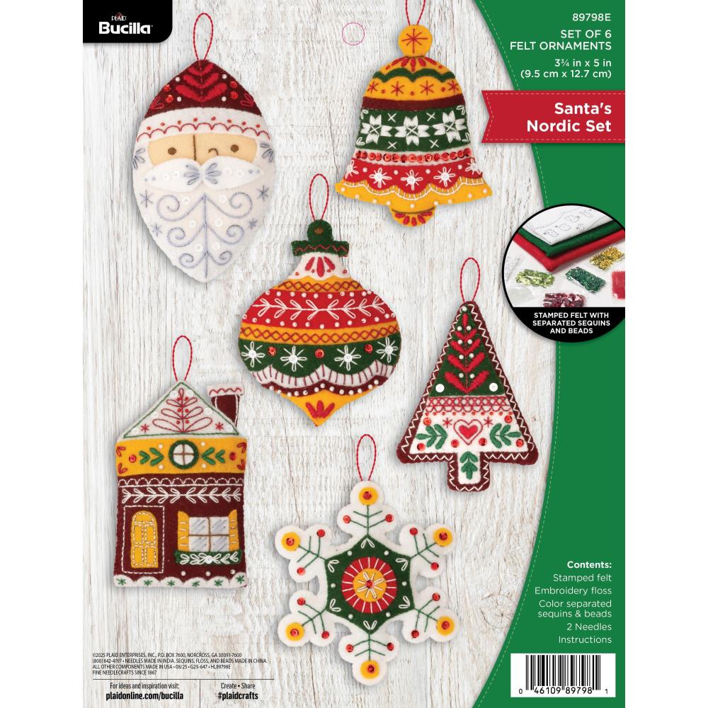 Santa's Nordic Set Bucilla Felt Ornaments Applique Kit Set Of 6