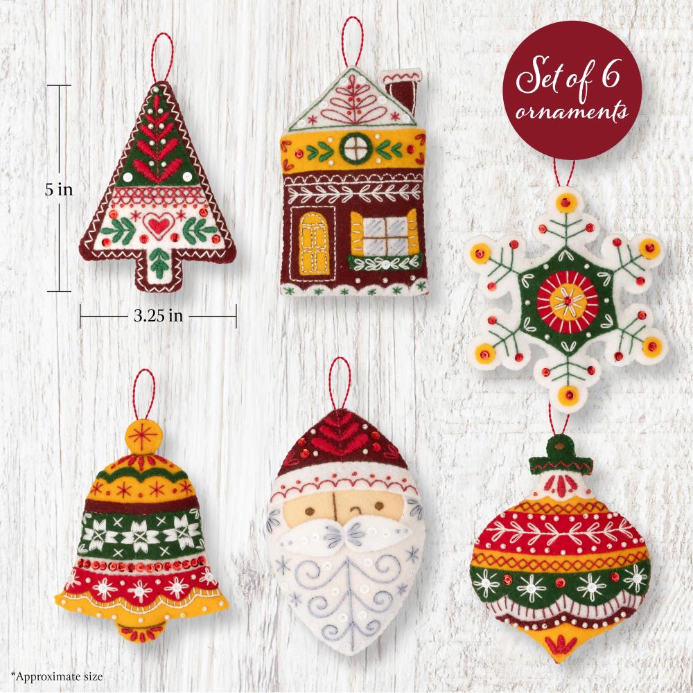 Santa's Nordic Set Bucilla Felt Ornaments Applique Kit Set Of 6