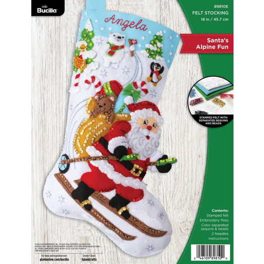 Santa's Alpine Fun Bucilla Felt Stocking Applique Kit 18"