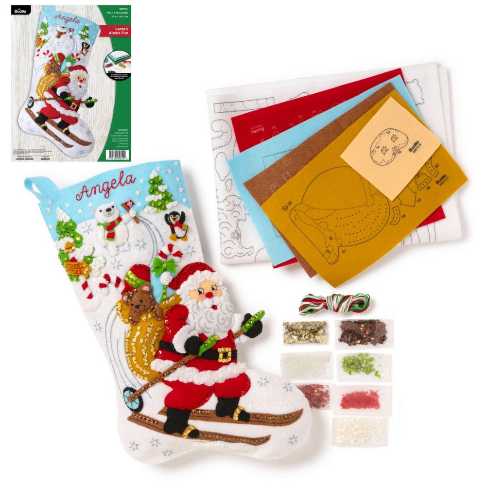 Santa's Alpine Fun Bucilla Felt Stocking Appliqué Kit 18"