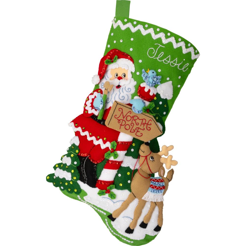 North Pole This Way Bucilla Felt Stocking Applique Kit 18"