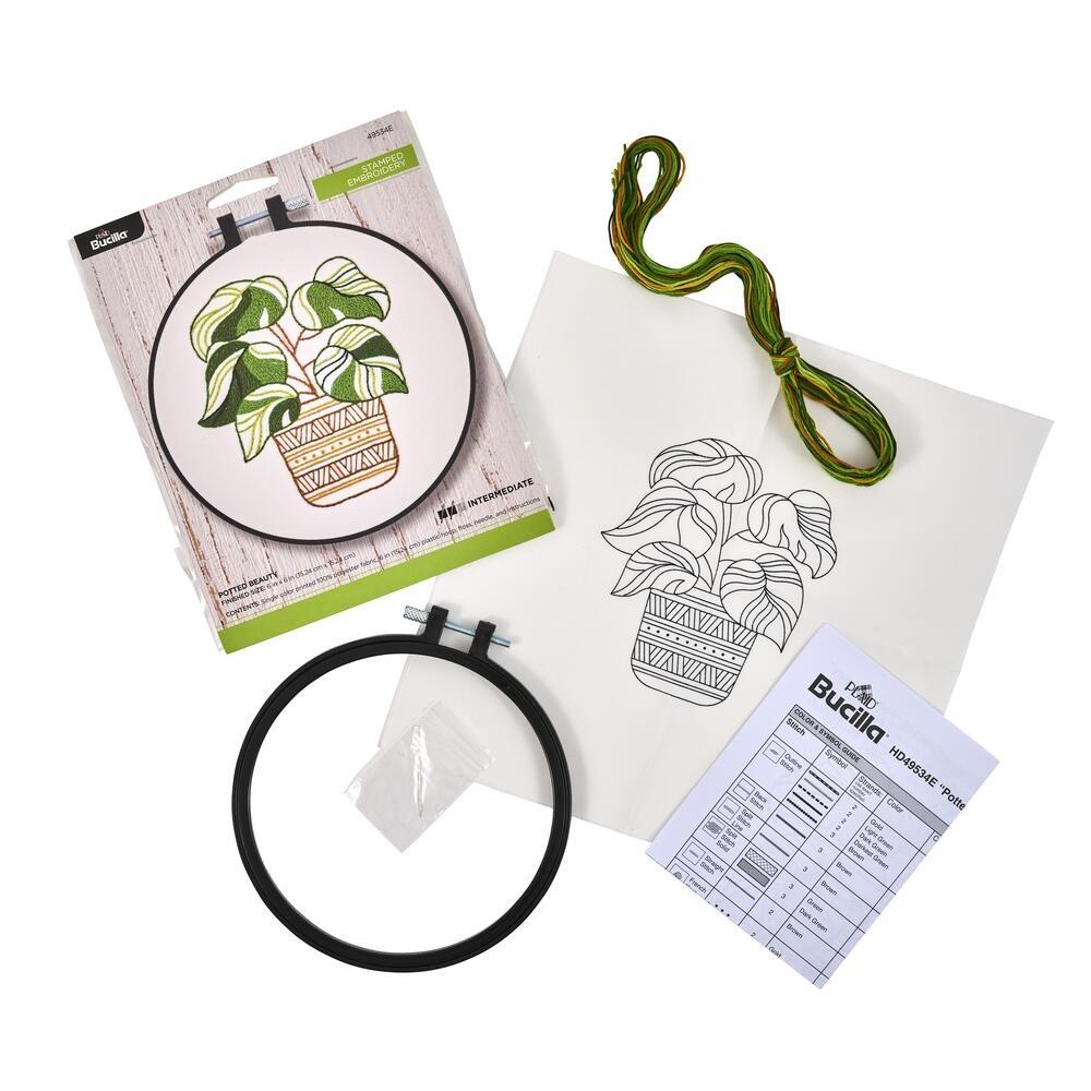 Bucilla Stamped Embroidery Kit - Potted Beauty with 15.24cm Hoop