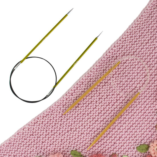 Browse our range of Clover and KnitPro fixed circular knitting needles, featuring various needle sizes and cable lengths, in quality bamboo, laminated beechwood, and aluminium.