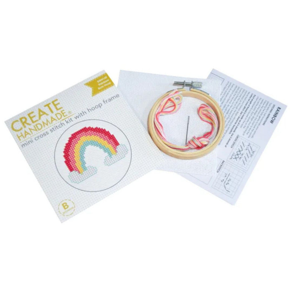 Mini Counted Cross Stitch Kit with Hoop Frame - Rainbow