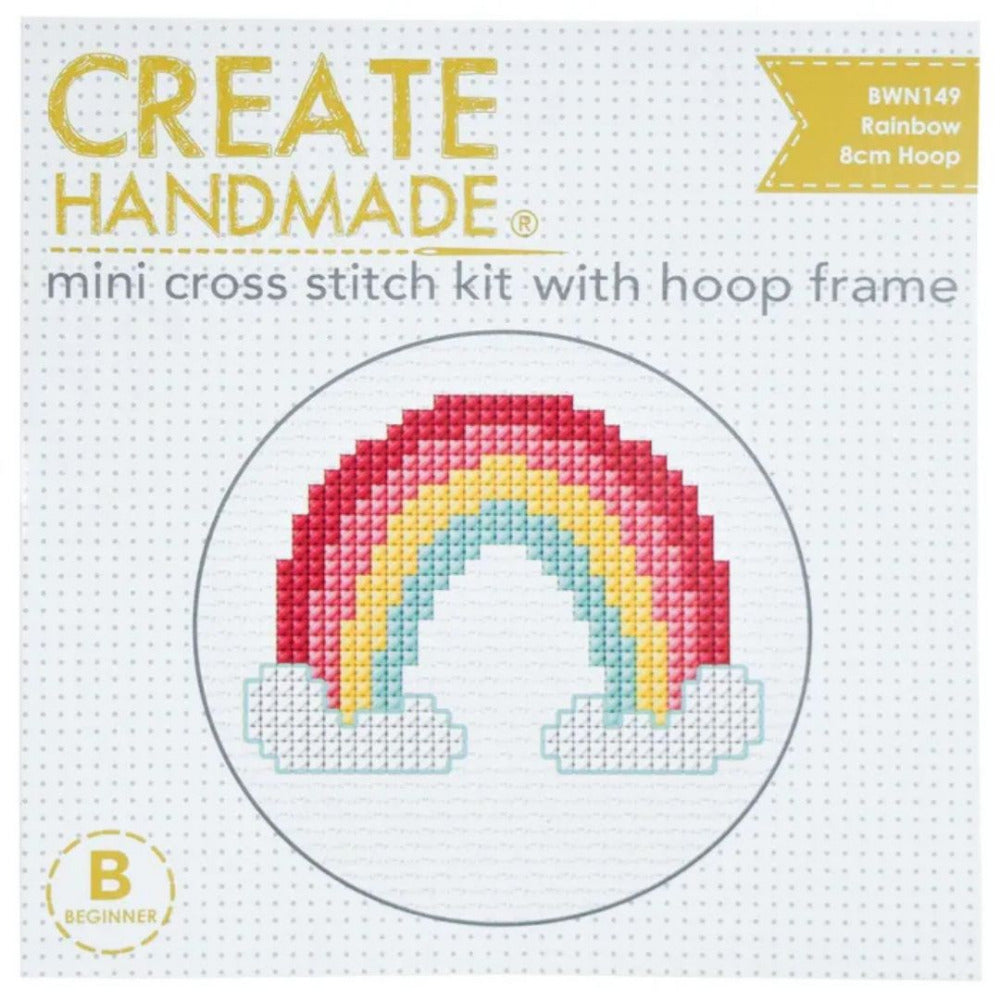 Mini Counted Cross Stitch Kit with Hoop Frame - Rainbow