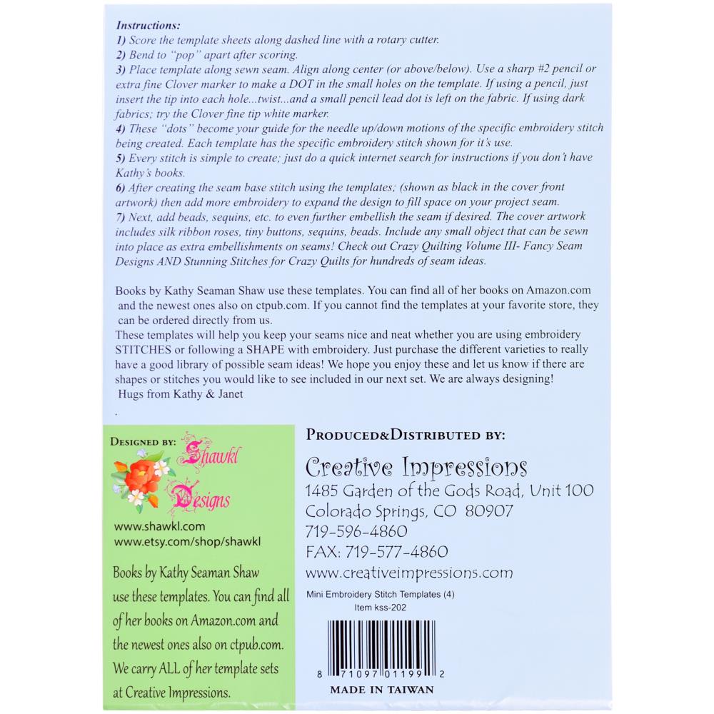 Creative Impressions Embroidery Stitch Template Set of Four