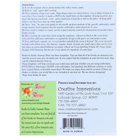 Creative Impressions Embroidery Stitch Template Set of Four