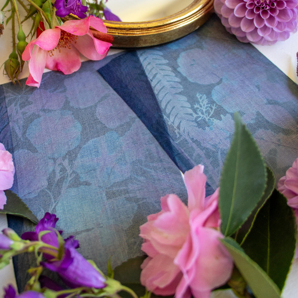 Cyanotype print on Silk Organza