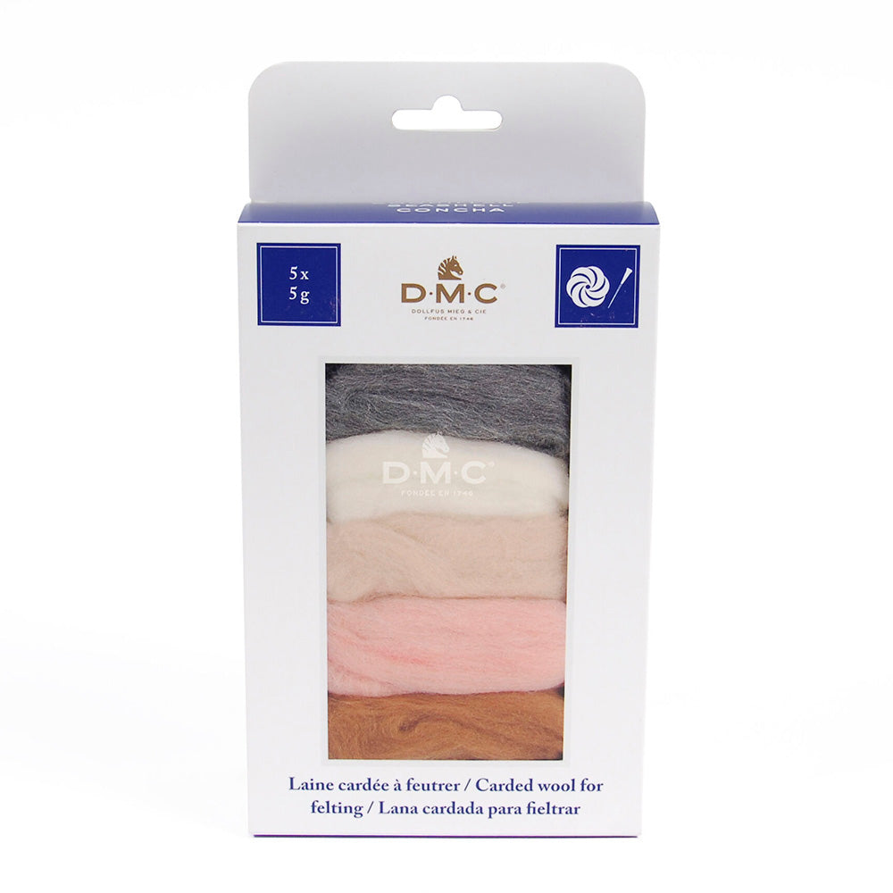 DMC Carded Wool for Felting Pack of Five - Seashell