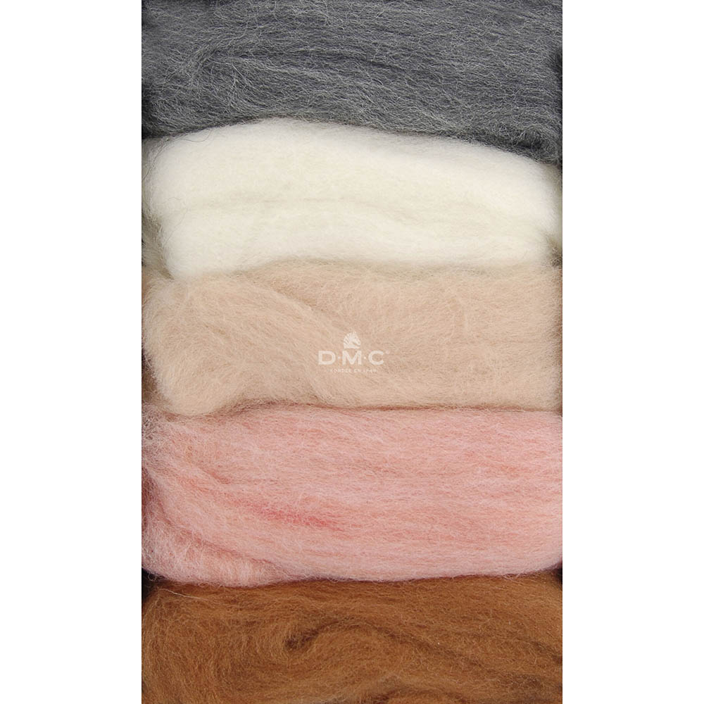 DMC Carded Wool for Felting Pack of Five - Seashell