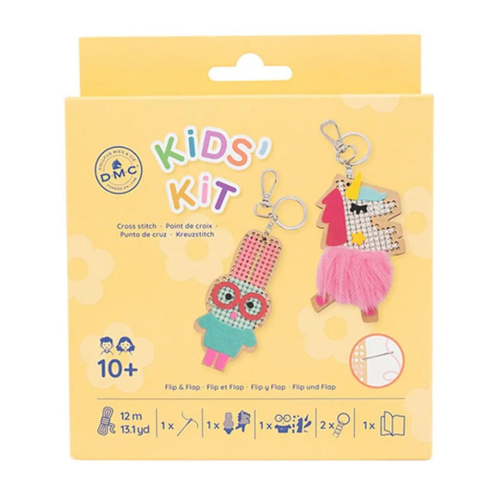 DMC Kids Kit Cross Stitch Keyrings Kit - Flip & Flap