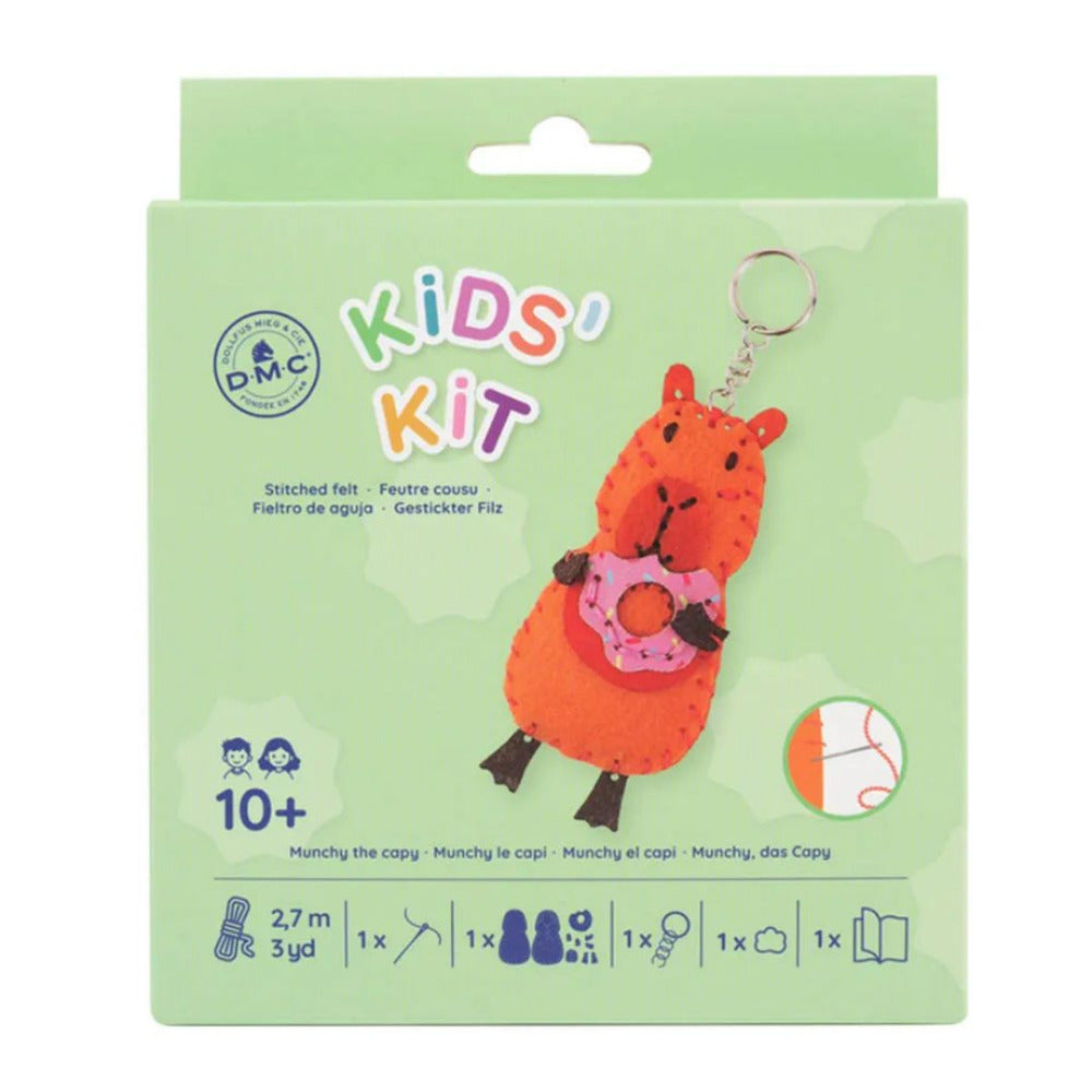 DMC Kids Stitched Felt Keyring Kit - Munchy the Caby