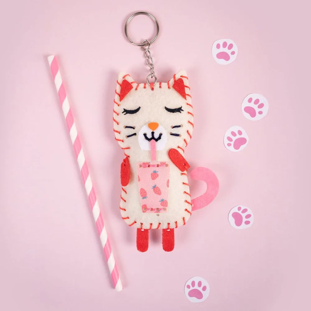 DMC Kids Stitched Felt Keyring Kit - Matcha Cat
