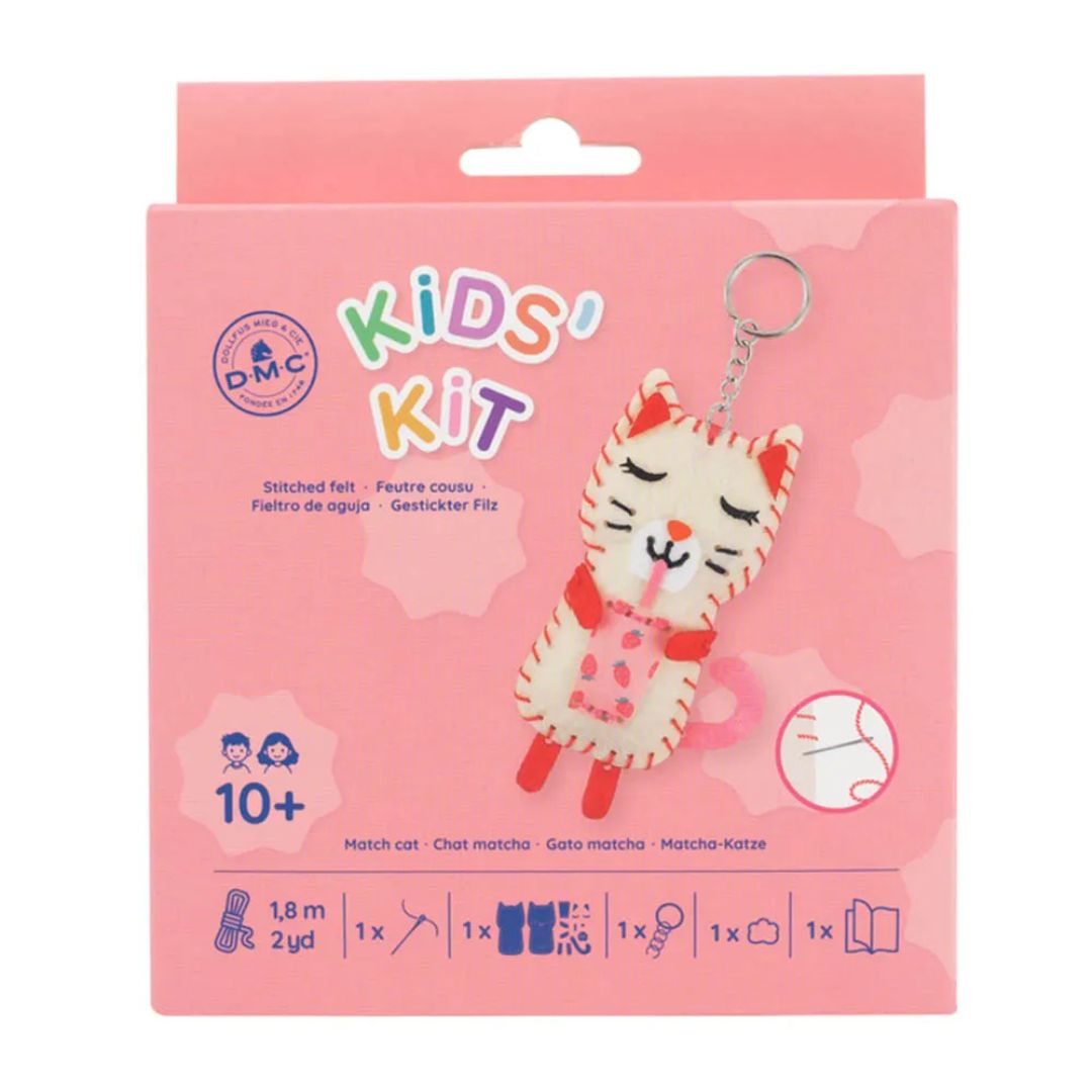 DMC Kids Stitched Felt Keyring Kit - Matcha Cat
