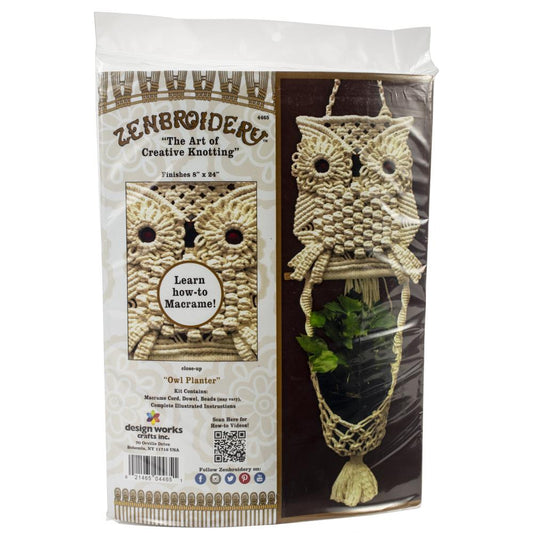 Design Works-Zenbroidery Macrame Owl Plant Hanger Kit