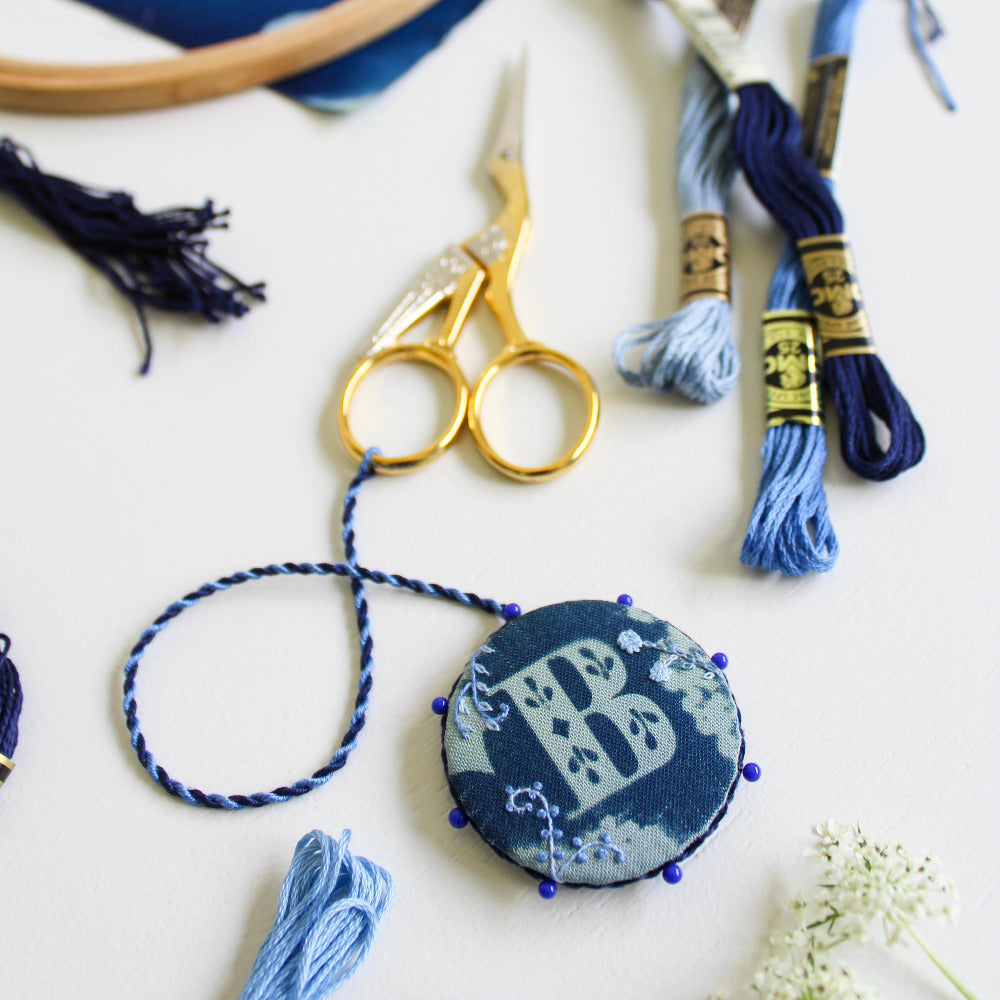Cyanotype Print with Embroidery on cotton