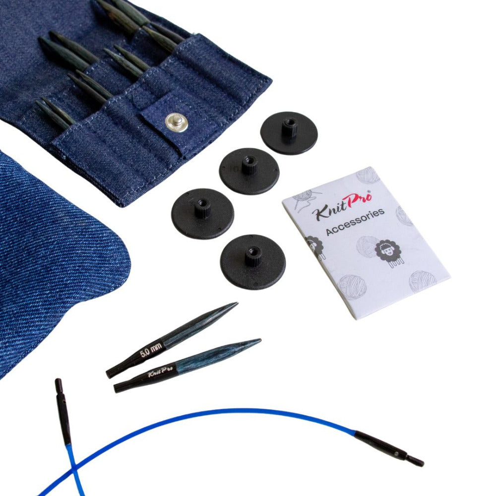 KnitPro Indigo Wood Mini Interchangeable Circular Knitting Needle Set 50mm