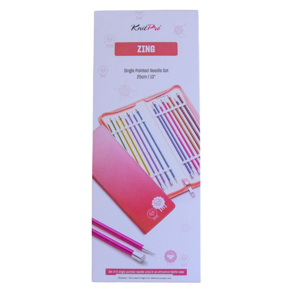 KnitPro Zing Aluminium Single Point Straight Knitting Needle Set 25cm